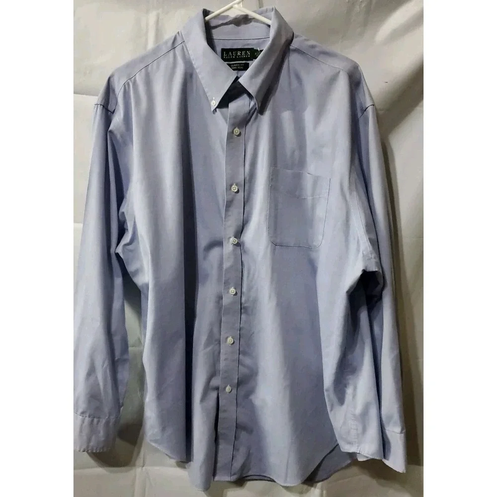 Lauren Ralph Lauren Dress Shirt Men's Size 18 34/35 Blue Classic Fit Non Iron